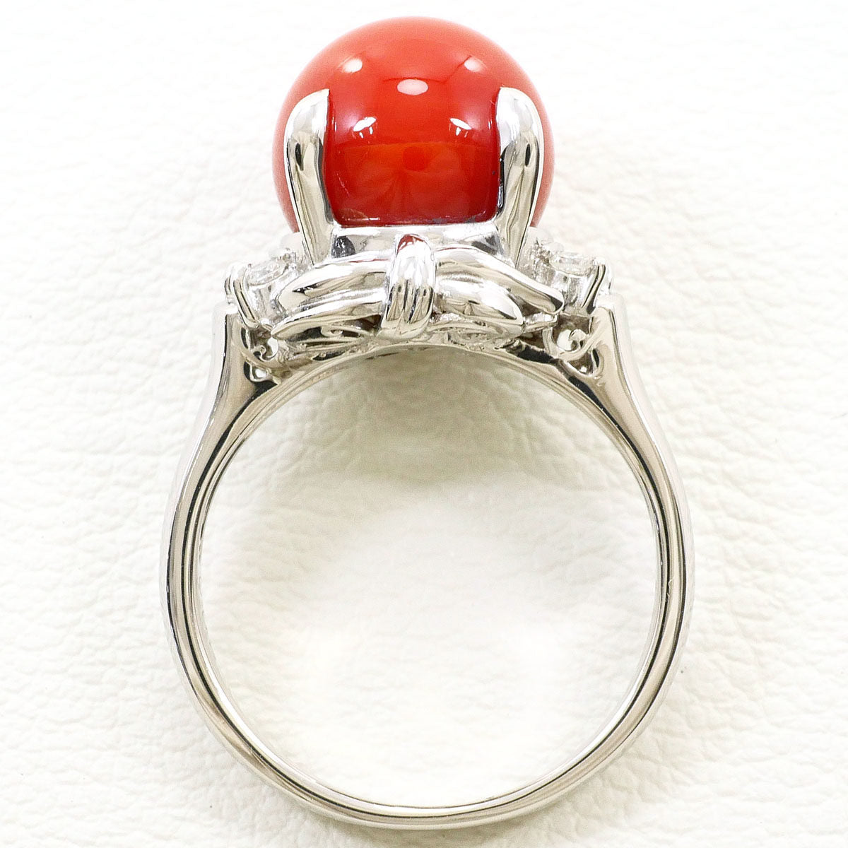 Platinum Diamond Coral Ring – top view