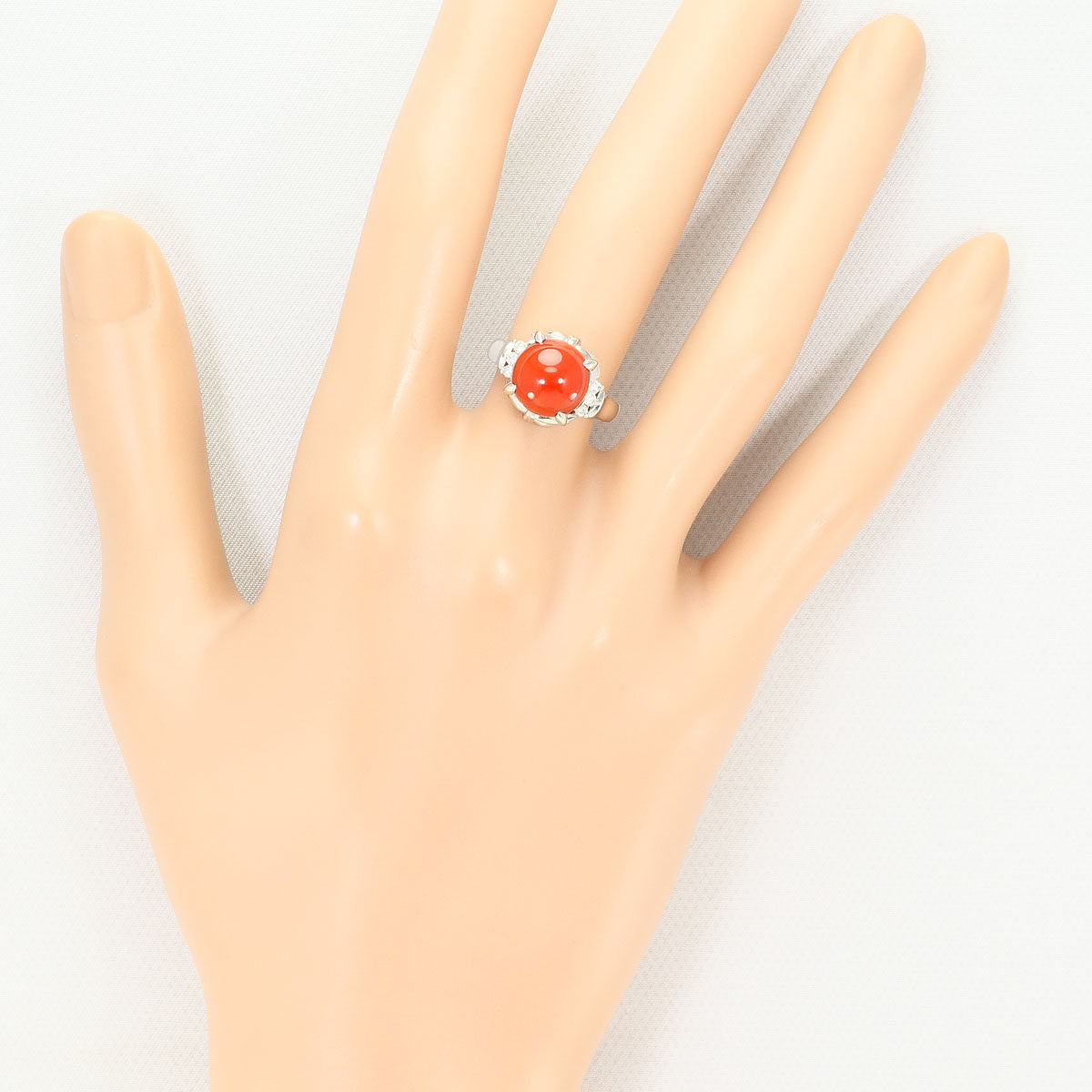 Platinum Diamond Coral Ring – close-up
