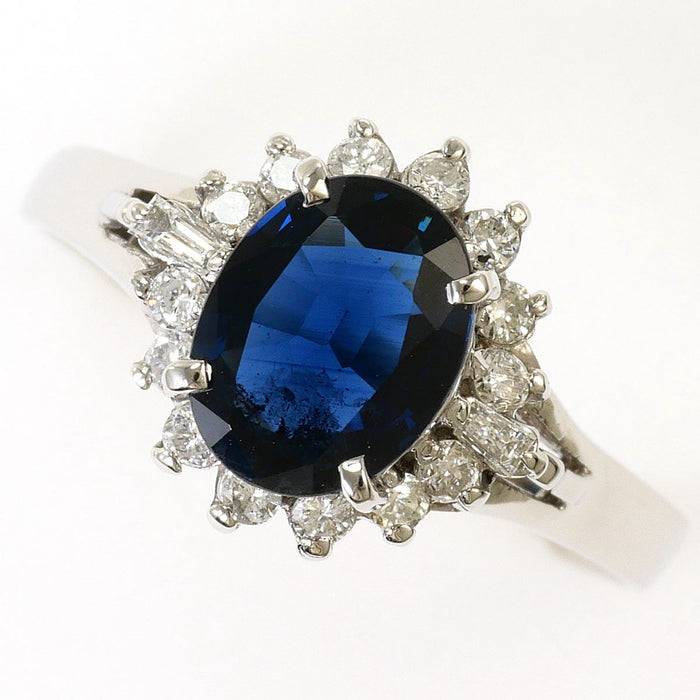 Platinum Diamond Sapphire Ring – front view