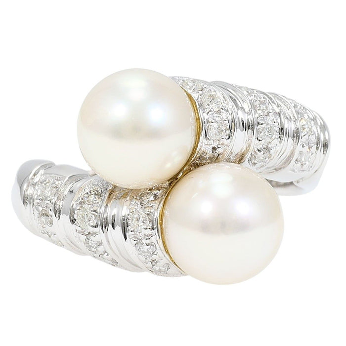 18K White Gold Akoya Pearl Diamond Ring – front view