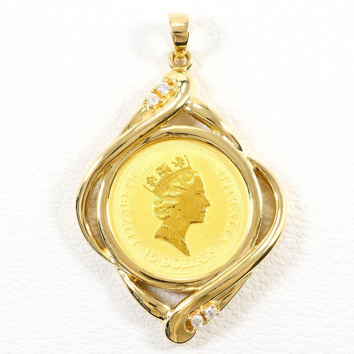 24K Yellow Gold Coin Diamond Pendant – front view