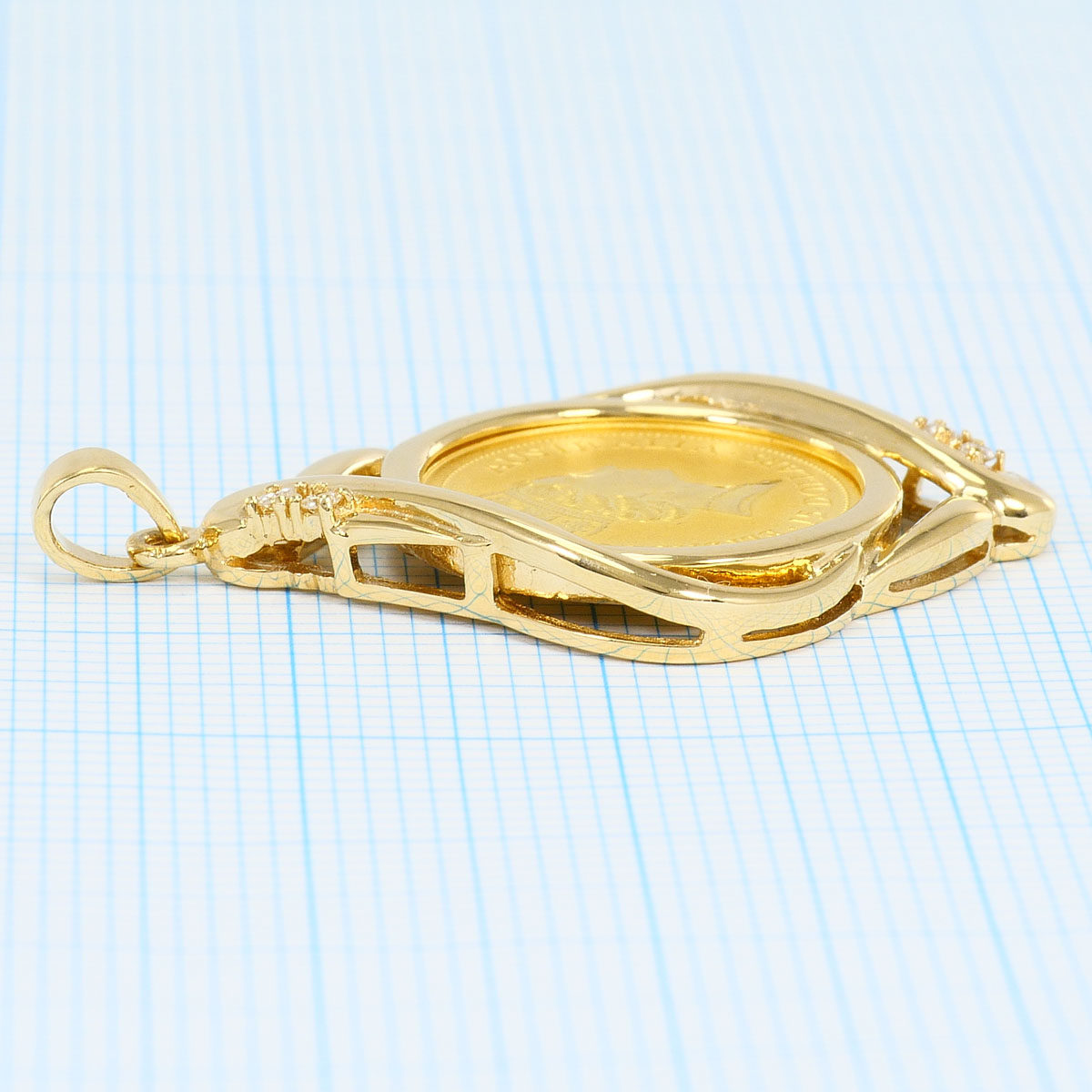24K Yellow Gold Coin Diamond Pendant – alternate view