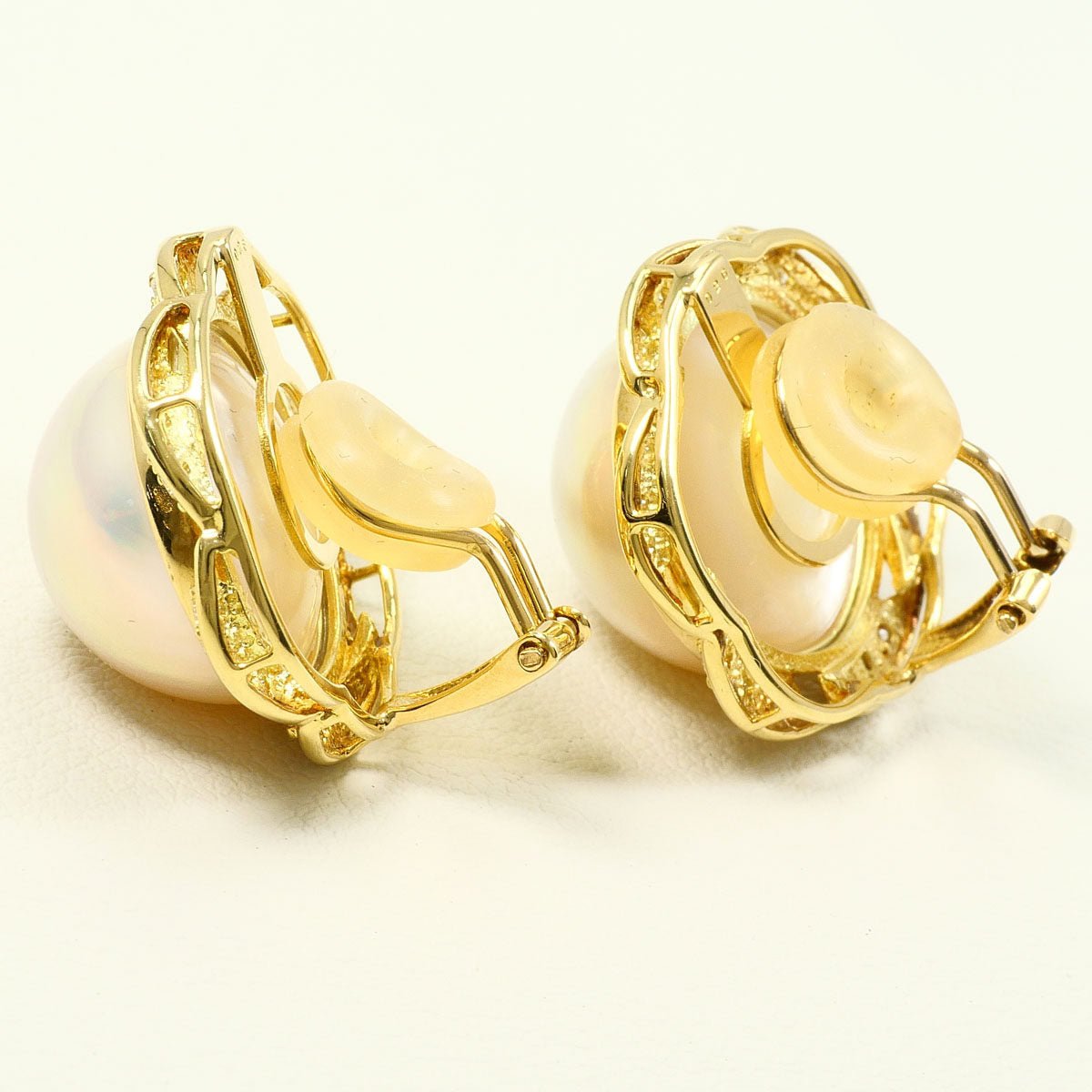 18K Yellow Gold Diamond Pearl Clip-On Earrings – side view