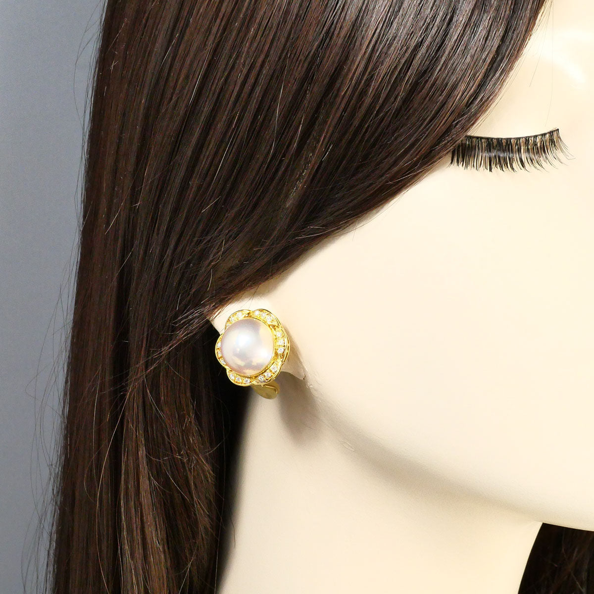 18K Yellow Gold Diamond Pearl Clip-On Earrings – alternate view