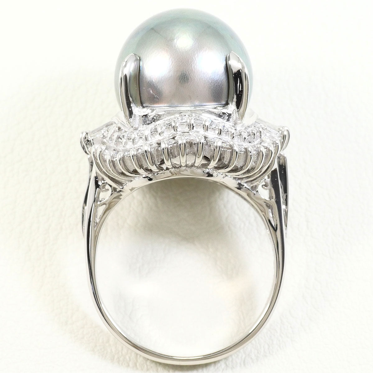 Platinum Black South Sea Pearl Diamond Ring – top view