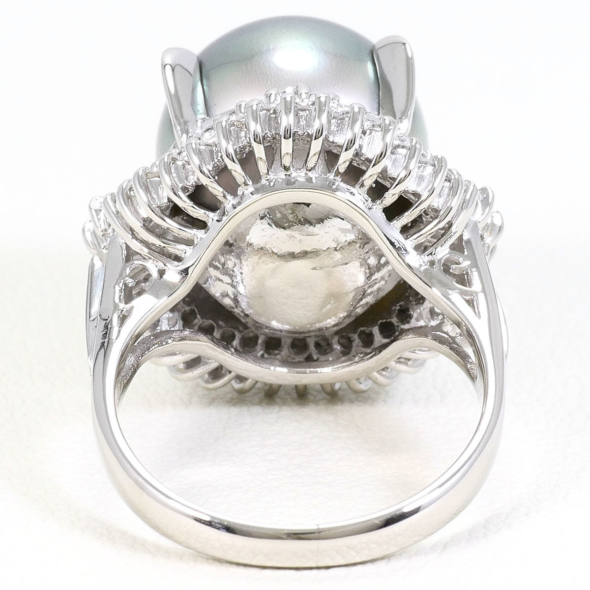 Platinum Black South Sea Pearl Diamond Ring – inside band
