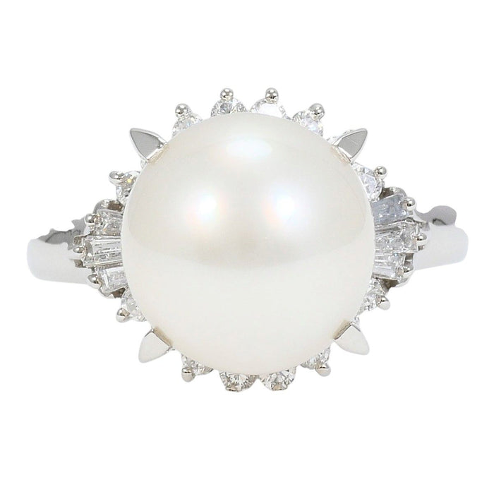 Platinum South Sea Pearl Diamond Ring – front view