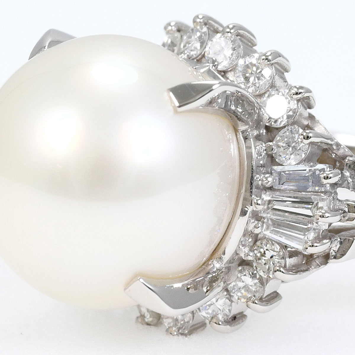 Platinum South Sea Pearl Diamond Ring – side view
