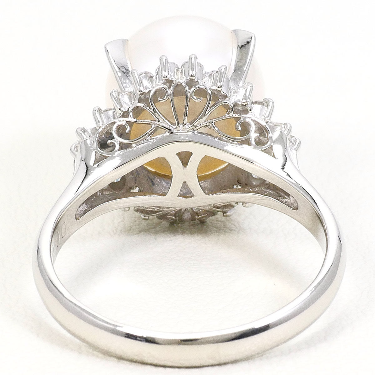 Platinum South Sea Pearl Diamond Ring – inside band