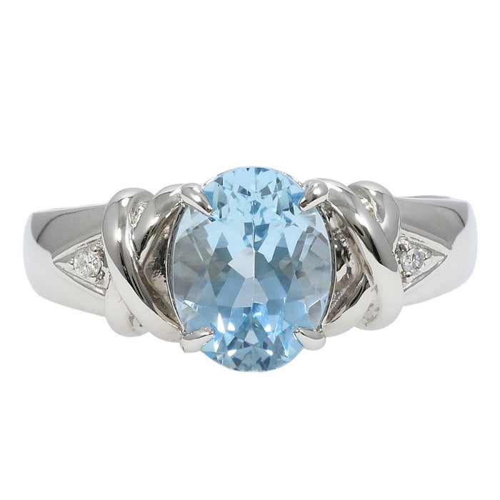 Platinum Diamond Aquamarine Ring – front view