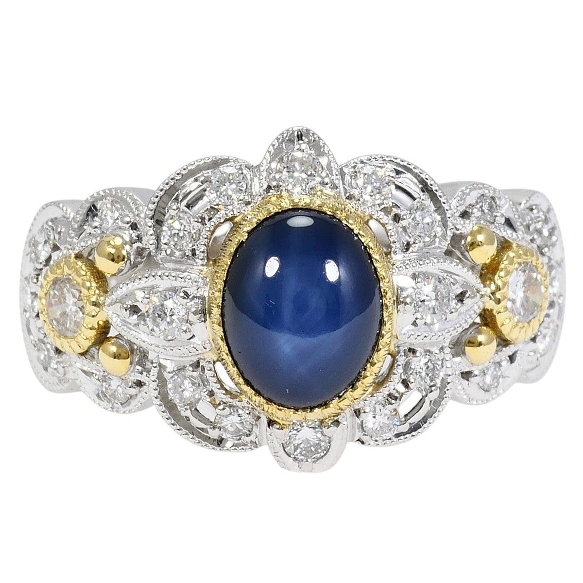 Platinum Star Diamond Sapphire Ring – front view