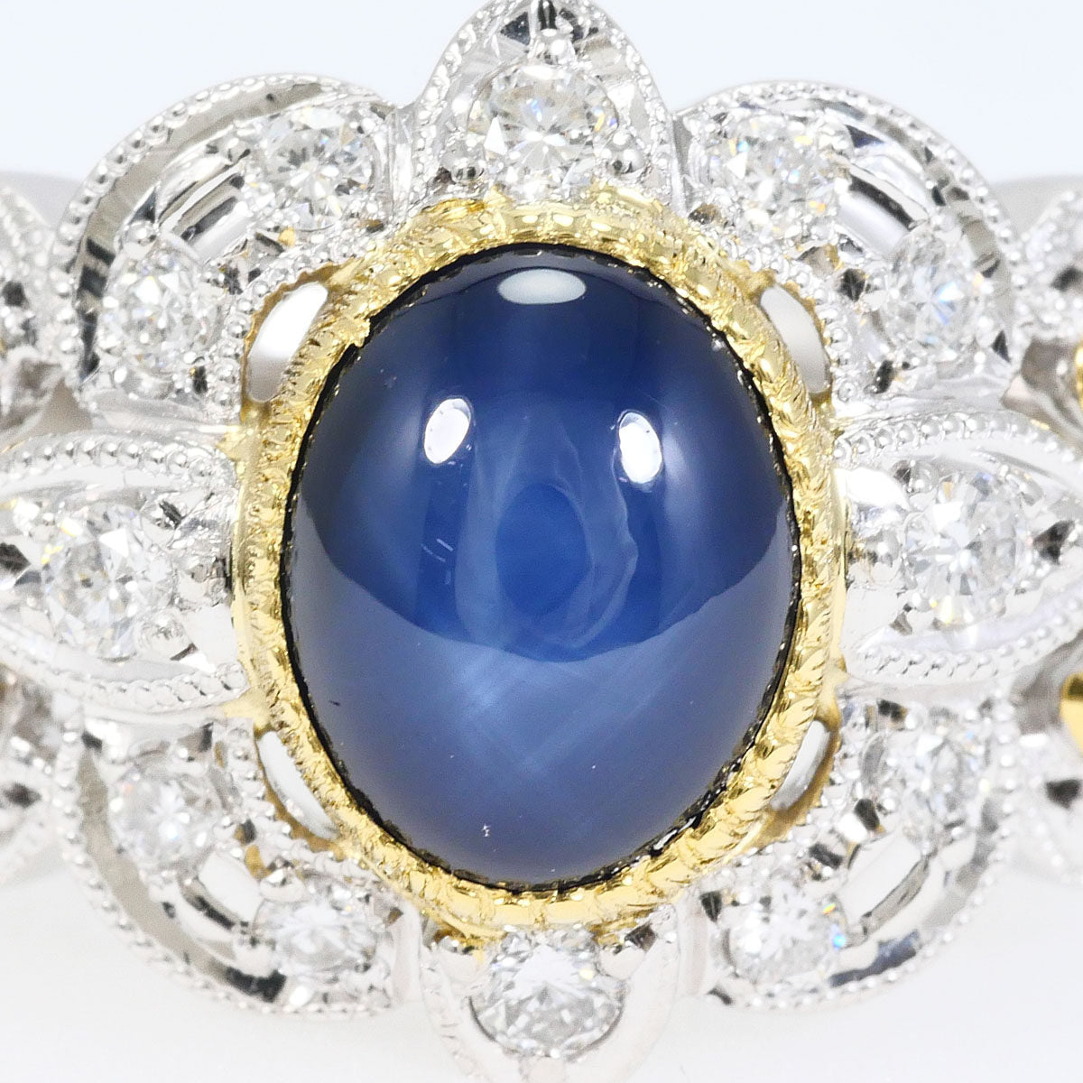 Platinum Star Diamond Sapphire Ring – side view