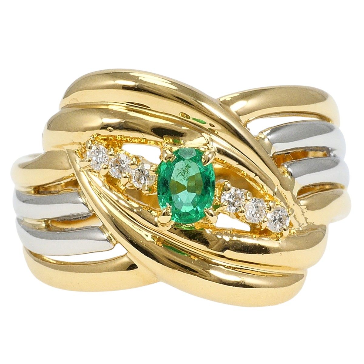 Platinum Diamond Emerald Ring – front view