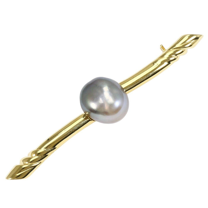 18K Yellow Gold Black South Sea Pearl Brooch – front view