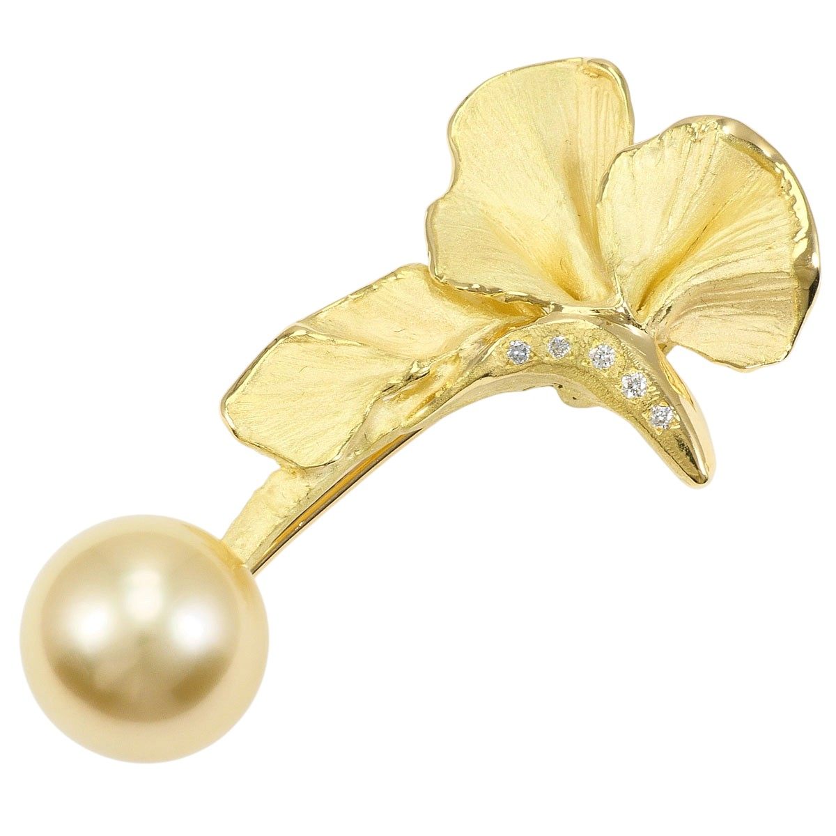 18K Yellow Gold South Sea Pearl Diamond Brooch Pendant – front view