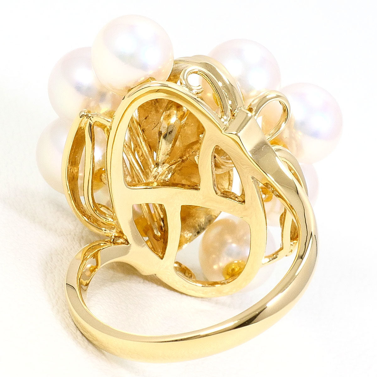 18K Yellow Gold Akoya Pearl Diamond Ring – inside band