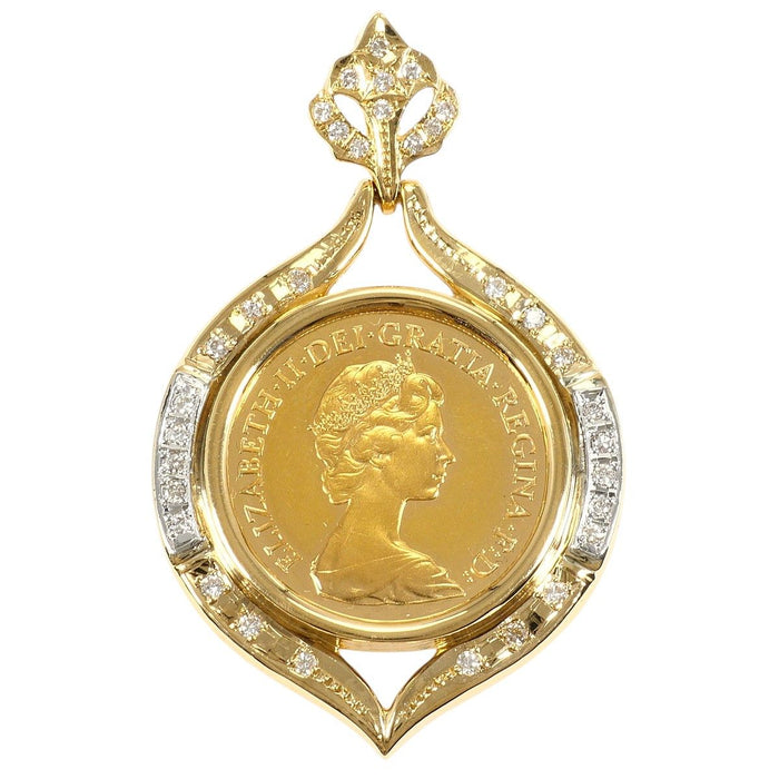22K Yellow Gold Diamond Pendant – front view