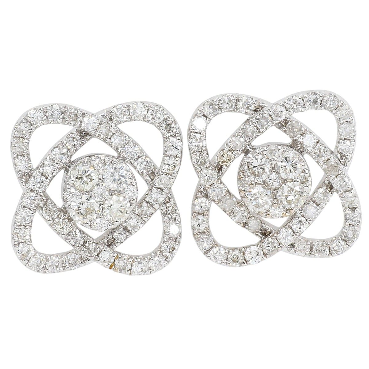 18K White Gold Diamond Earrings – front view