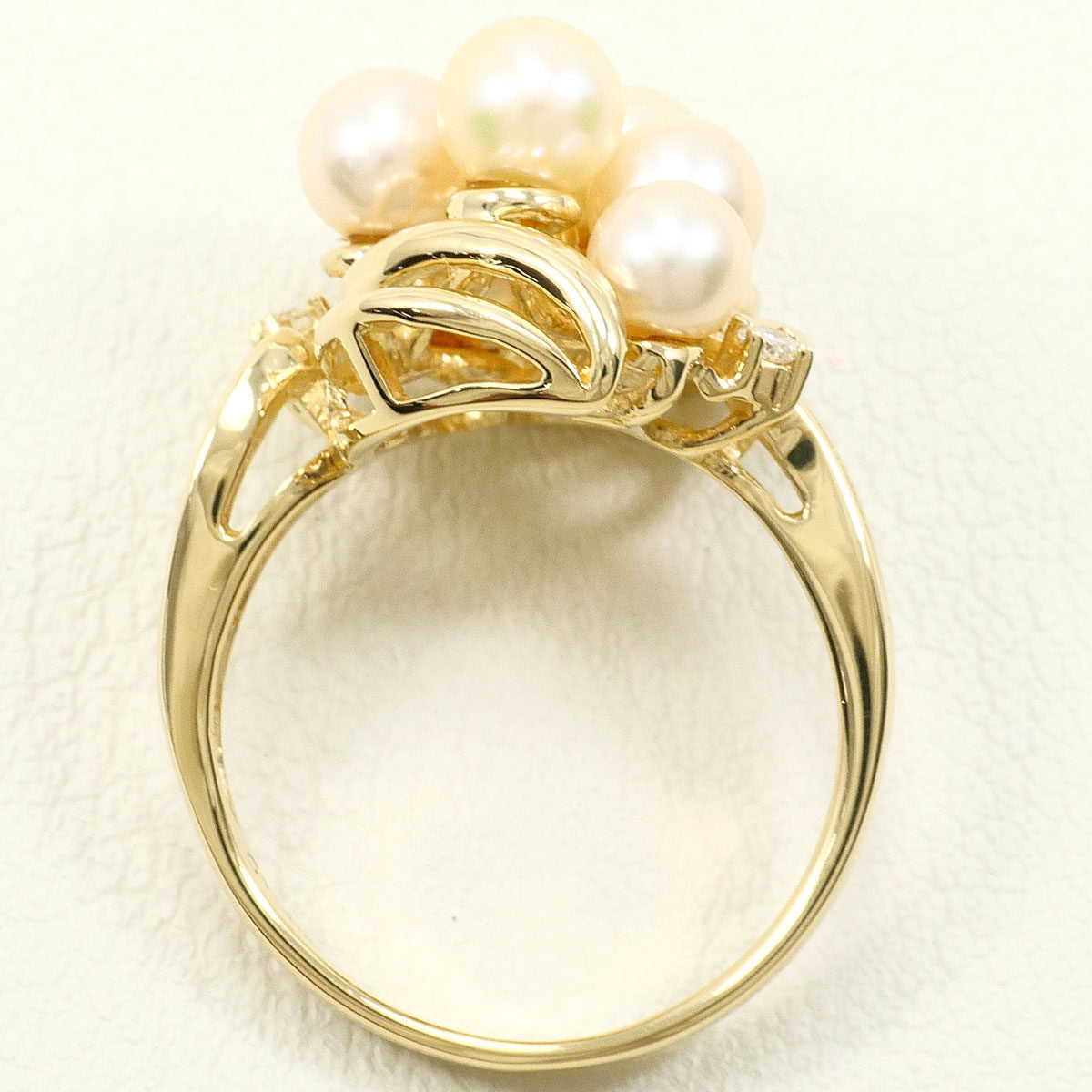 14K Yellow Gold Diamond Pearl Ring – side view