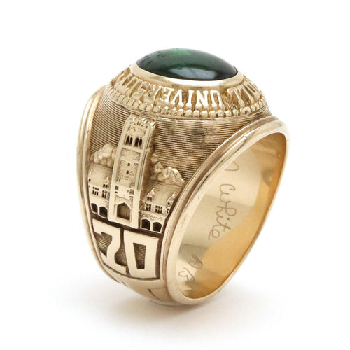 10K Yellow Gold John Carroll University Green Stone Emerald Ring – side view