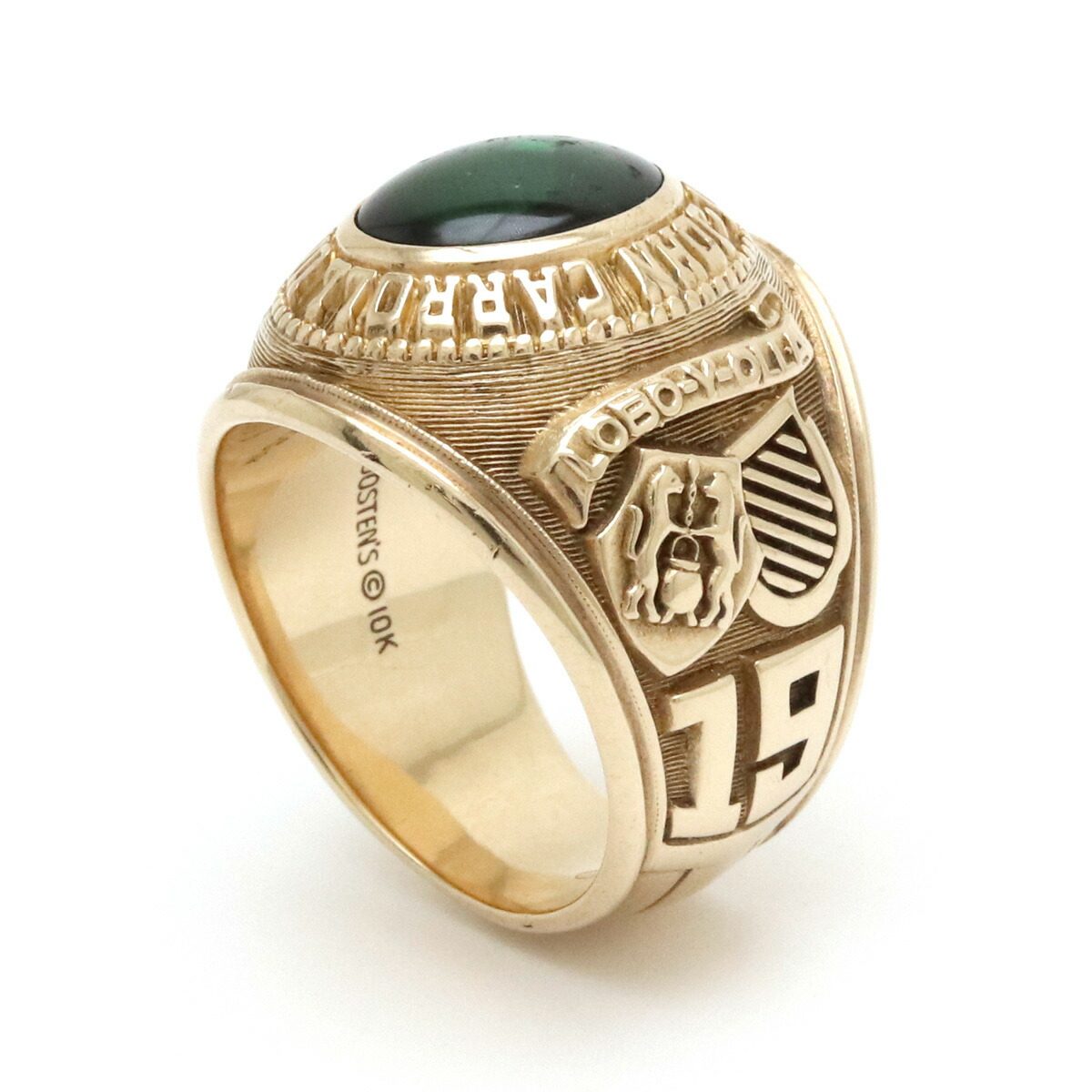 10K Yellow Gold John Carroll University Green Stone Emerald Ring – top view