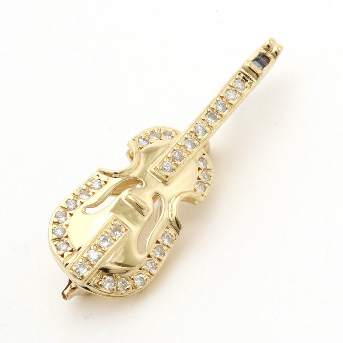 18K Yellow Gold Violin Diamond Sapphire Pendant – front view