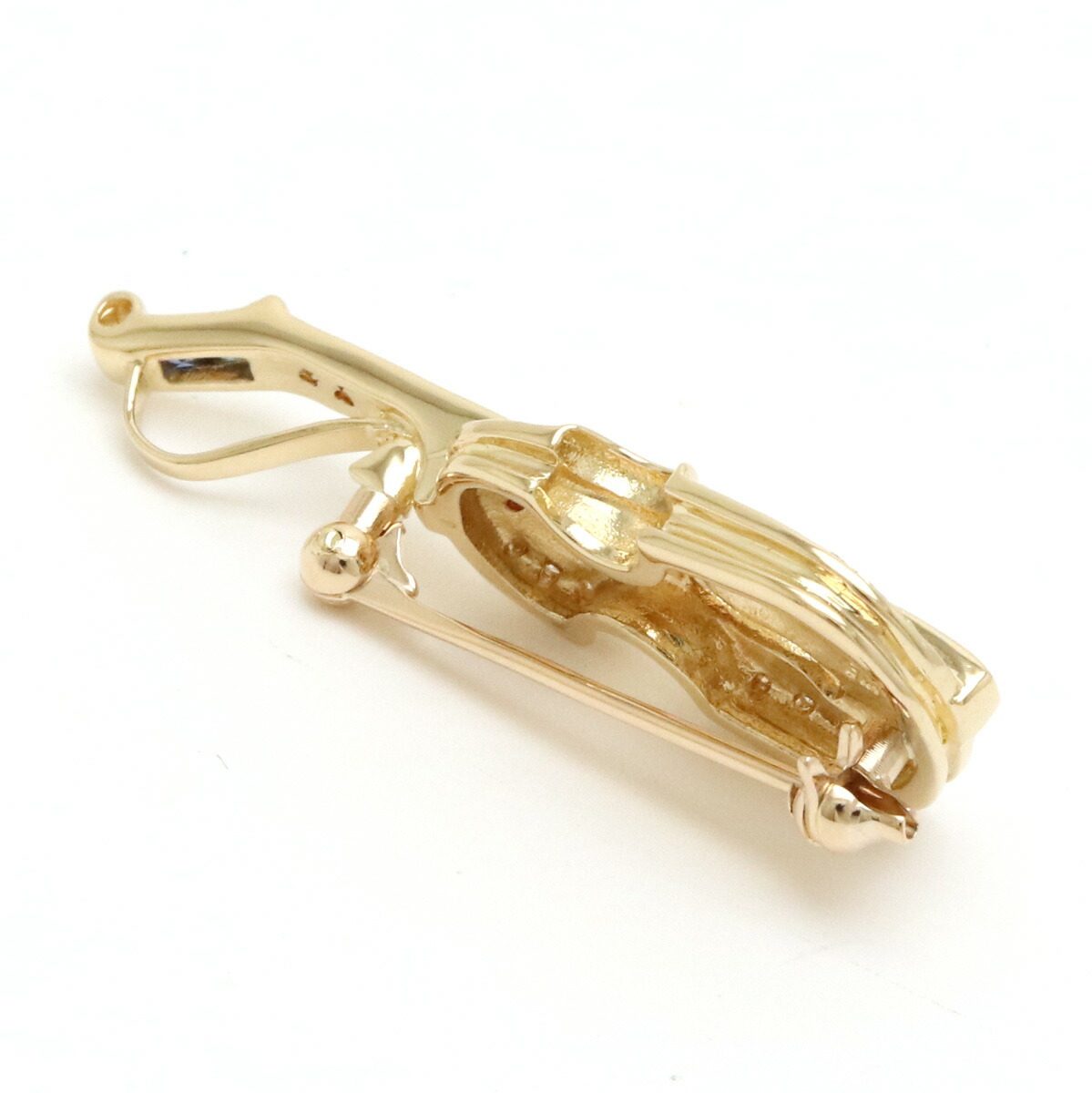 18K Yellow Gold Violin Diamond Sapphire Pendant – pendant detail