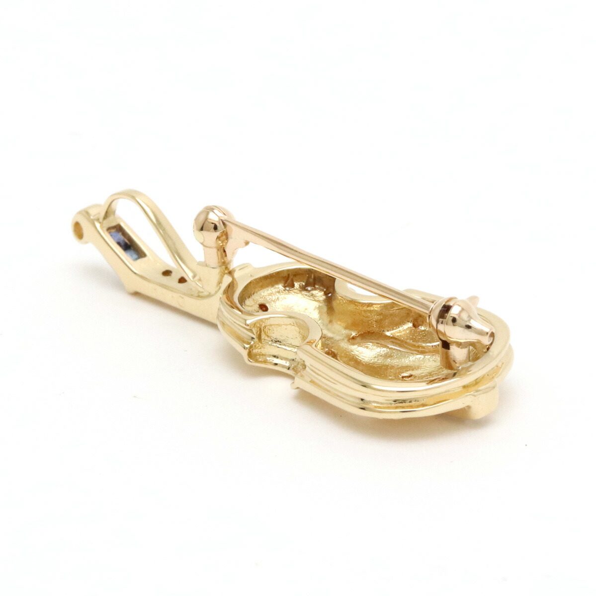 18K Yellow Gold Violin Diamond Sapphire Pendant – clasp detail