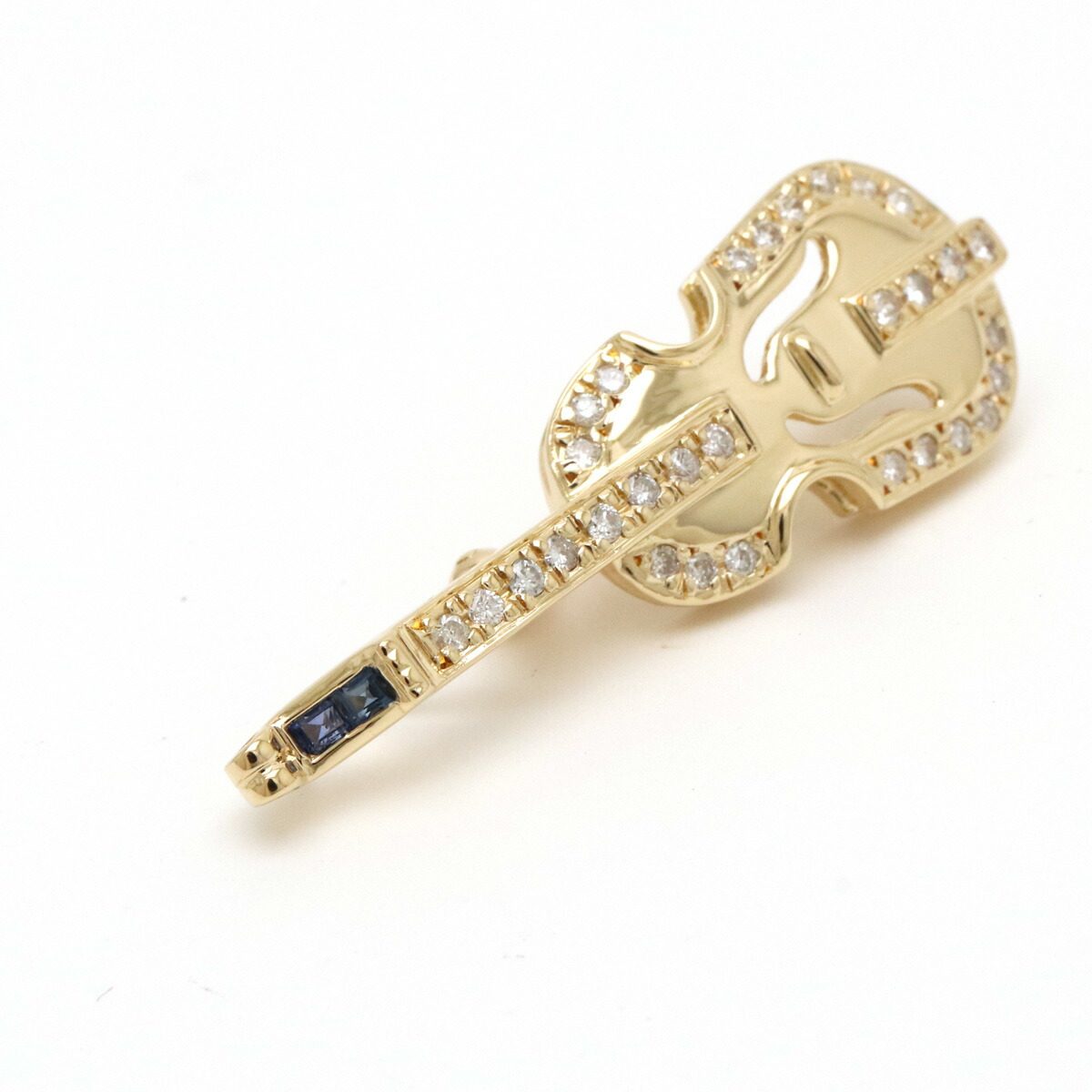 18K Yellow Gold Violin Diamond Sapphire Pendant – full length