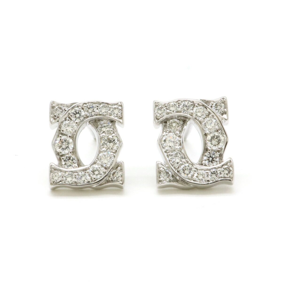 Cartier 2C Entrelacés 18K White Gold Diamond Earrings – front view