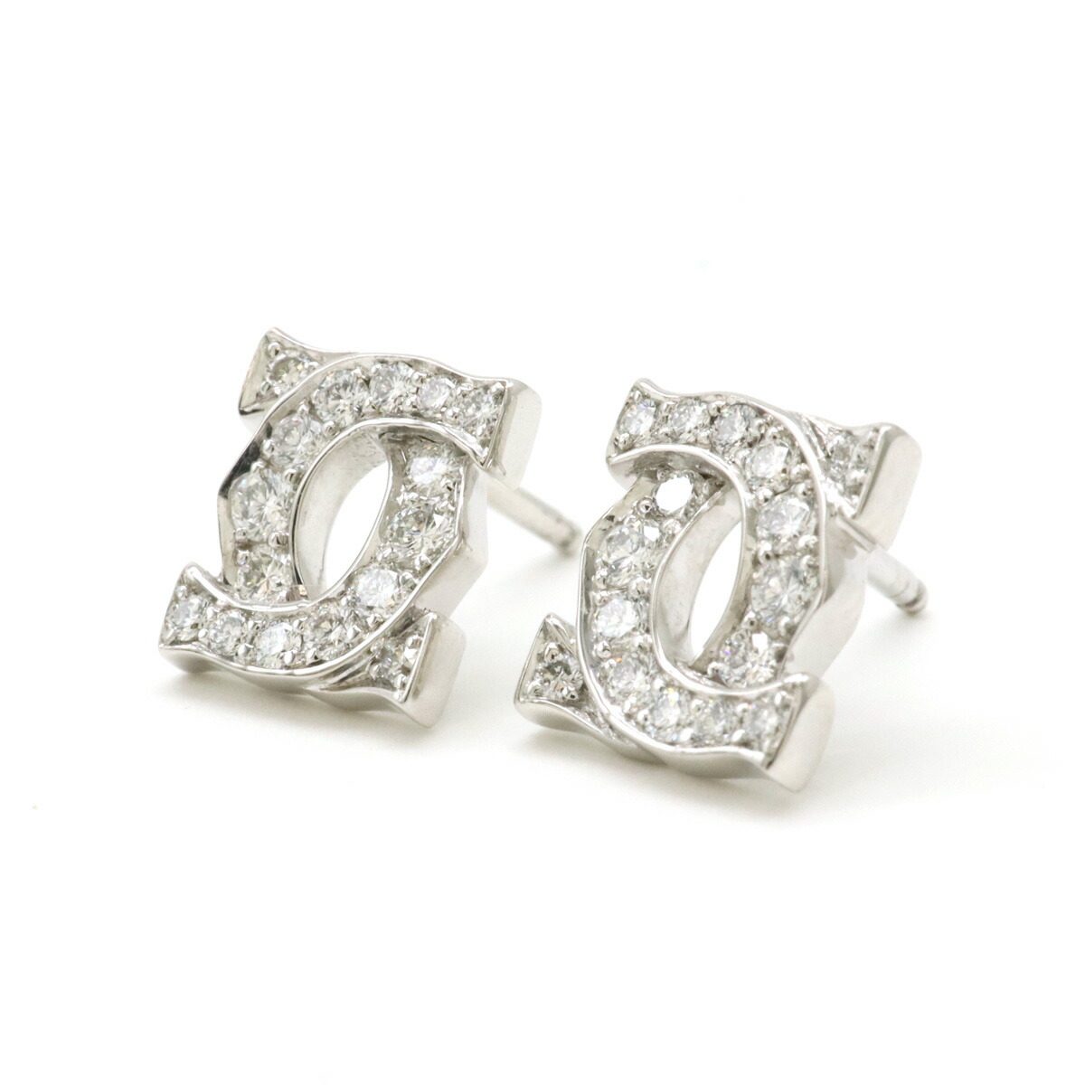 Cartier 2C Entrelacés 18K White Gold Diamond Earrings – back and fastening