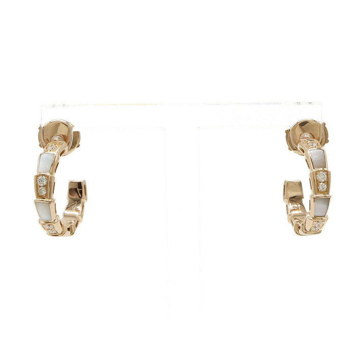 Bulgari Serpenti Viper 18K Rose Gold Mother of Pearl Diamond Earrings – front view