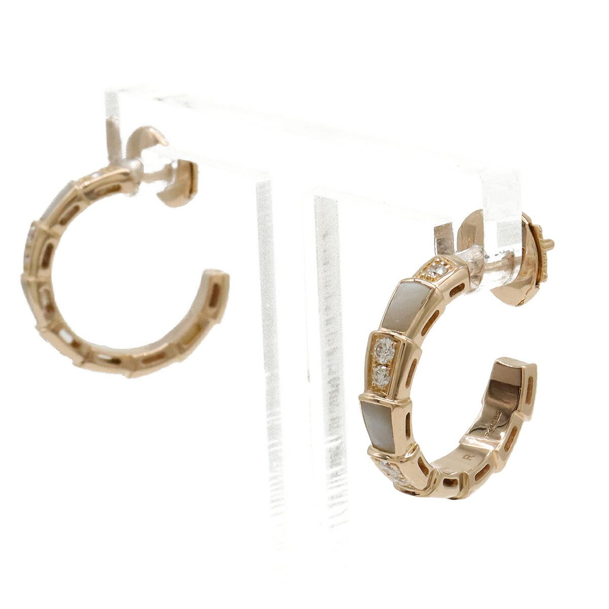 Bulgari Serpenti Viper 18K Rose Gold Mother of Pearl Diamond Earrings – detail view