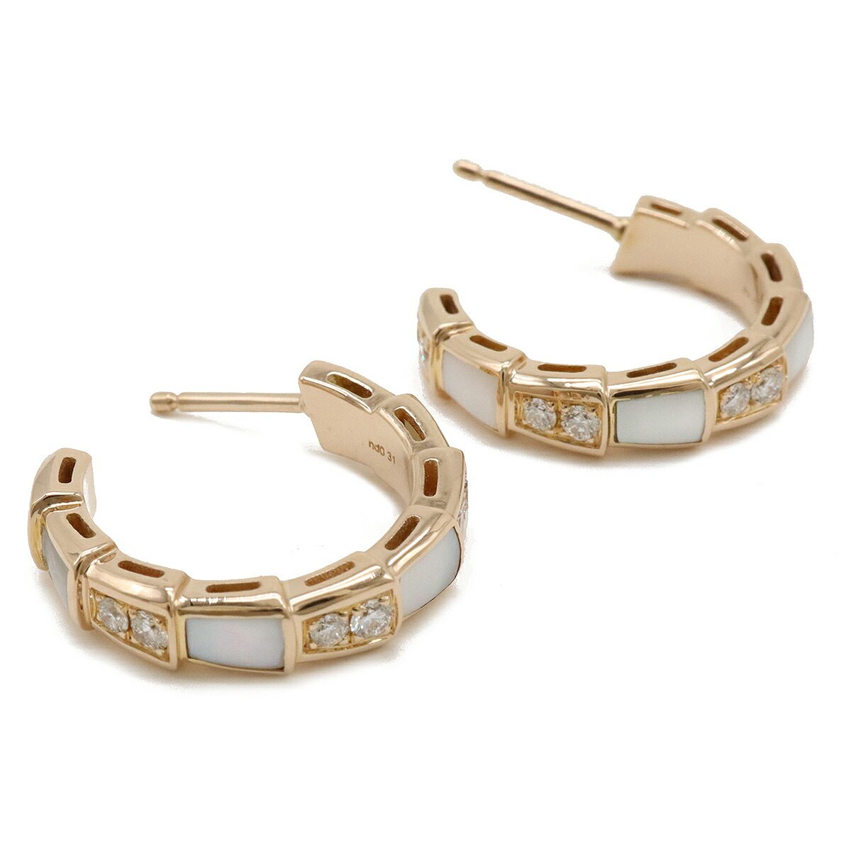 Bulgari Serpenti Viper 18K Rose Gold Mother of Pearl Diamond Earrings – side view