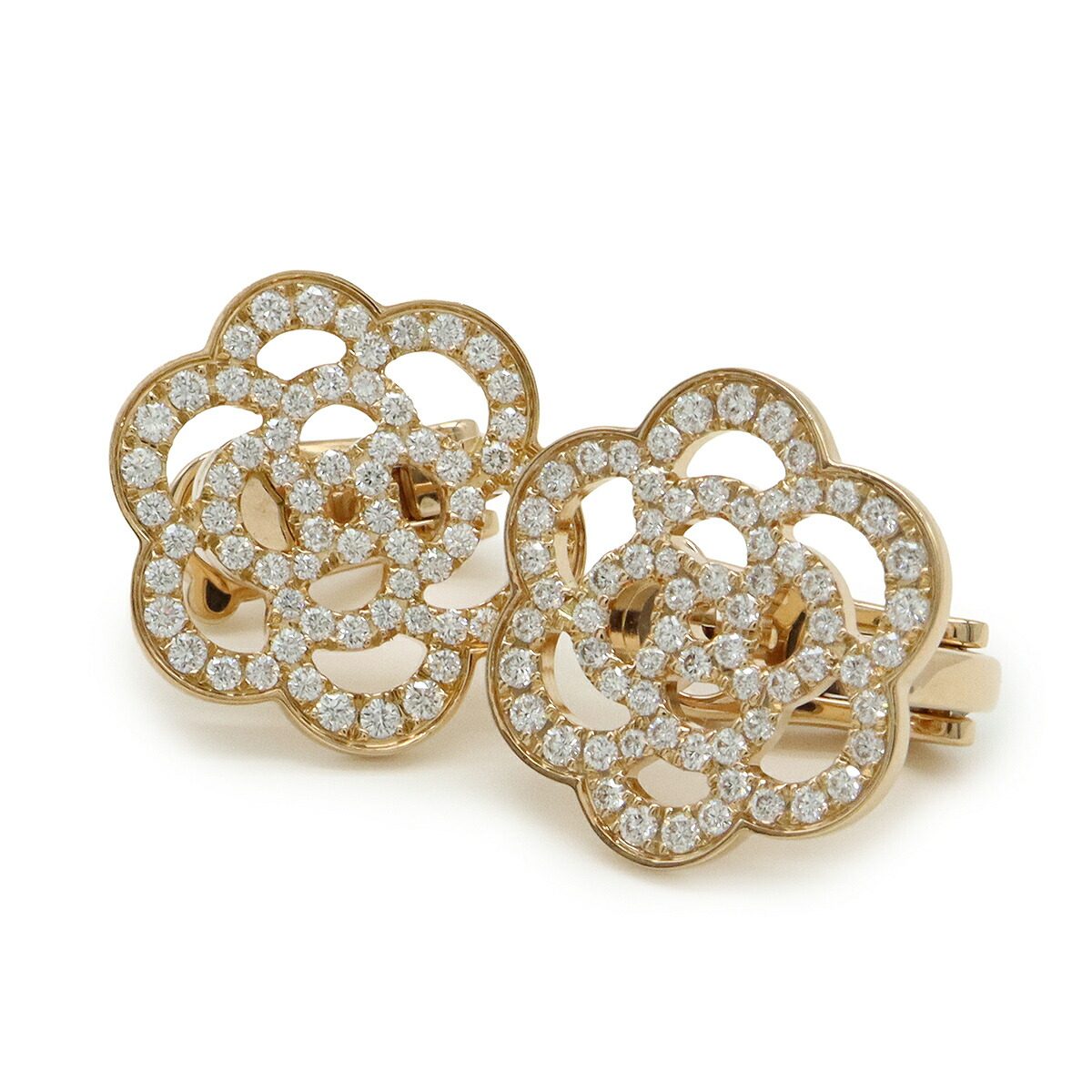Chanel Camelia 18K Rose Gold Diamond Earrings – back and fastening
