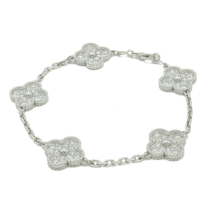 Van Cleef & Arpels Vintage Alhambra 18K White Gold Diamond Bracelet – front view