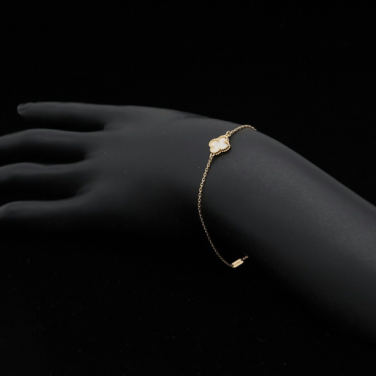 Van Cleef & Arpels Sweet Alhambra 18K Yellow Gold Mother of Pearl Bracelet – on the wrist