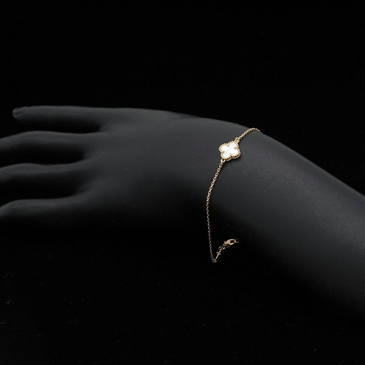 Van Cleef & Arpels Sweet Alhambra 18K Yellow Gold Mother of Pearl Bracelet – on the wrist