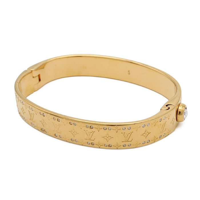 Louis Vuitton Rigid Nanogram Strass Gold-Plated Bracelet – front view