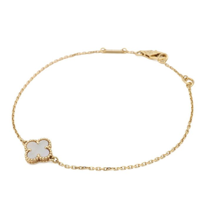 Van Cleef & Arpels Sweet Alhambra 18K Yellow Gold Mother of Pearl Bracelet – front view