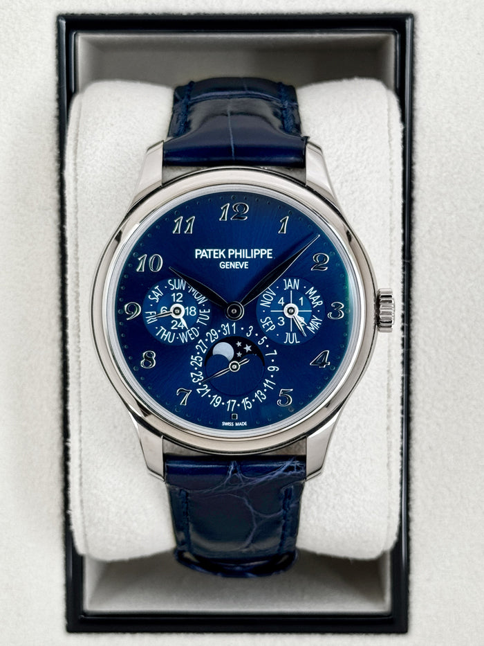 Patek Philippe Perpetual Calendar 39mm 5327G White Gold Blue Dial – front view