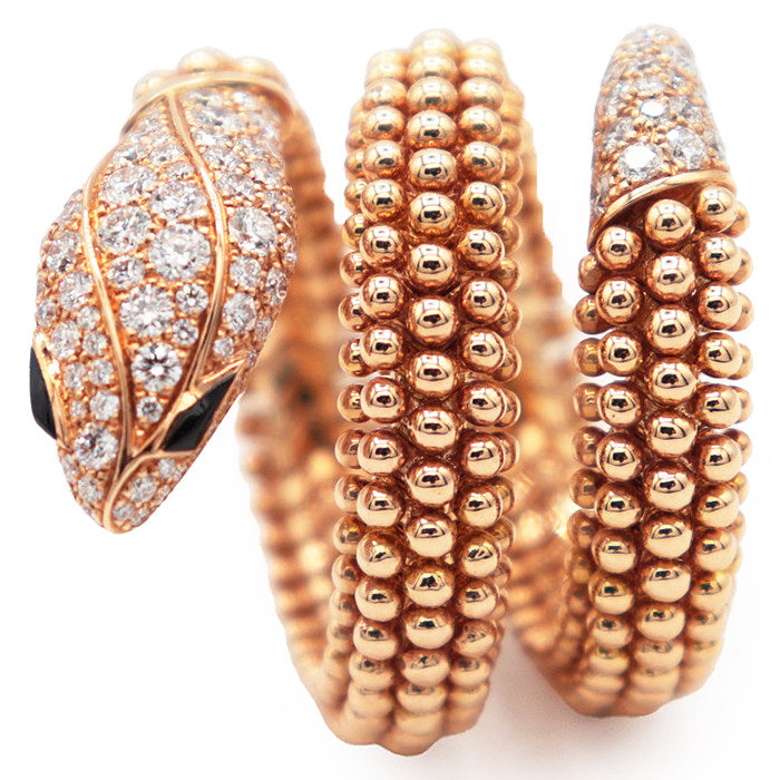Bulgari Serpenti 18K Rose Gold Diamond Onyx Ring – side view