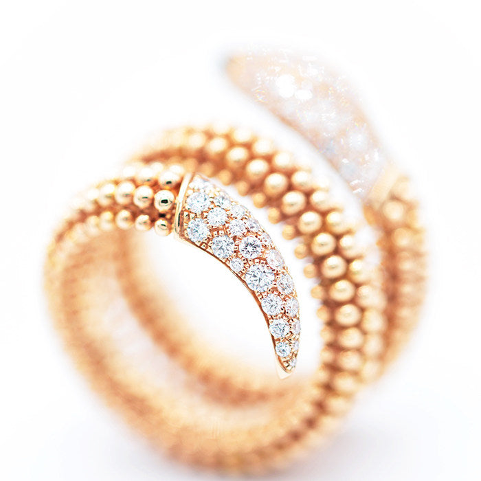 Bulgari Serpenti 18K Rose Gold Diamond Onyx Ring – close-up
