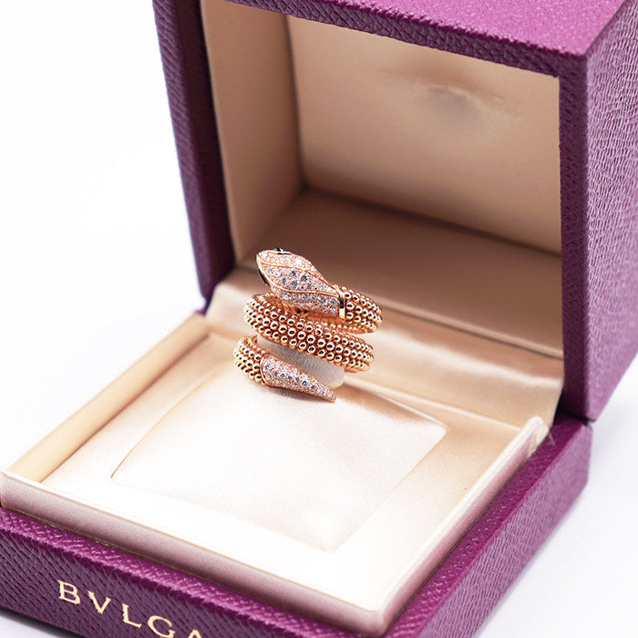 Bulgari Serpenti 18K Rose Gold Diamond Onyx Ring – image 12
