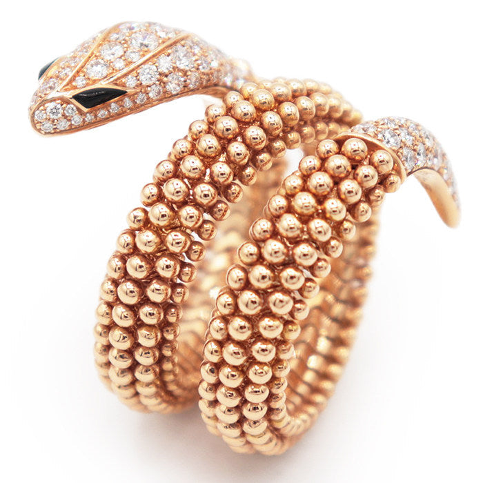 Bulgari Serpenti 18K Rose Gold Diamond Onyx Ring – front view