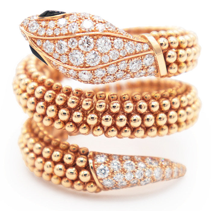 Bulgari Serpenti 18K Rose Gold Diamond Onyx Ring – inside band