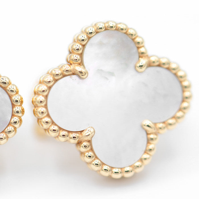 Van Cleef & Arpels Vintage Alhambra Mop 18K Yellow Gold Pearl Earrings – back and fastening