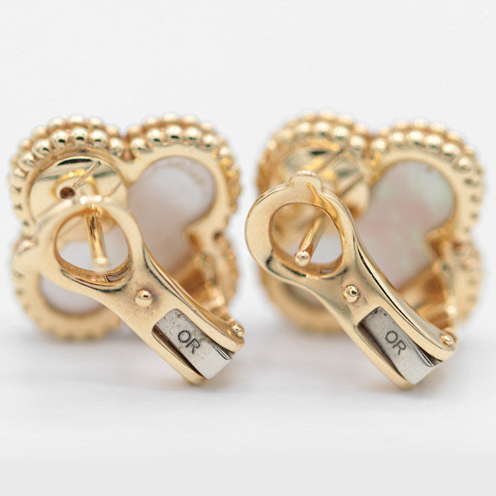 Van Cleef & Arpels Vintage Alhambra Mop 18K Yellow Gold Pearl Earrings – close-up