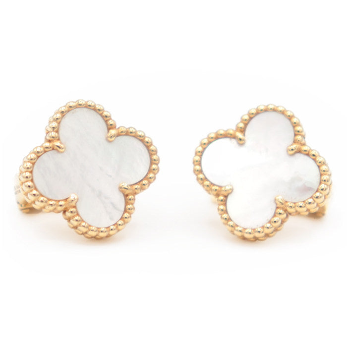 Van Cleef & Arpels Vintage Alhambra Mop 18K Yellow Gold Pearl Earrings – detail view