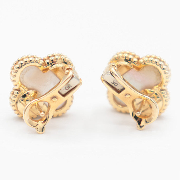 Van Cleef & Arpels Vintage Alhambra Mop 18K Yellow Gold Pearl Earrings – alternate view